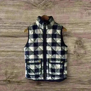 JCREW - Women’s puffer vest in gingham navy and white check. Size XS